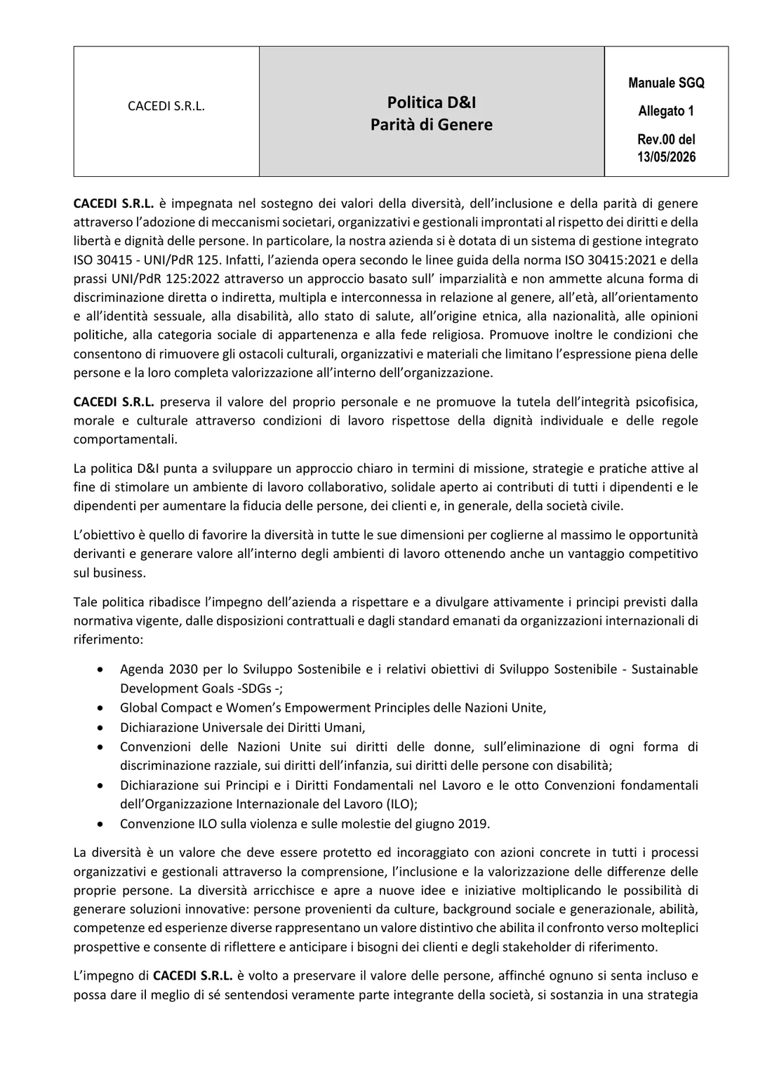 Anteprima della Politica D&I e Parità di Genere di CACEDI